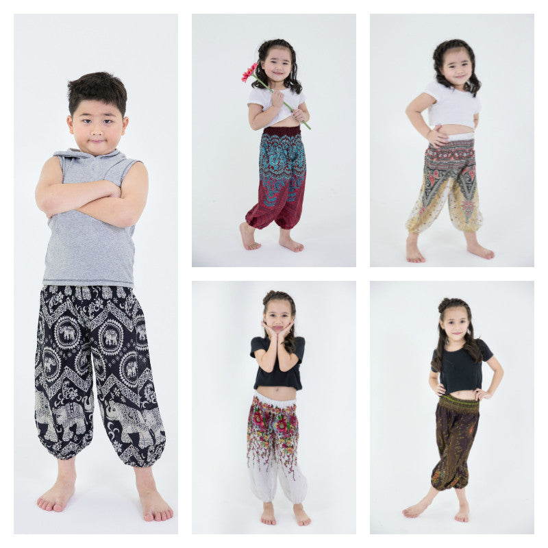 Assorted set of 5 Thai Hill Tribe Fabric Kids Harem Pants with Ankle S –  Sure Design Wholesale